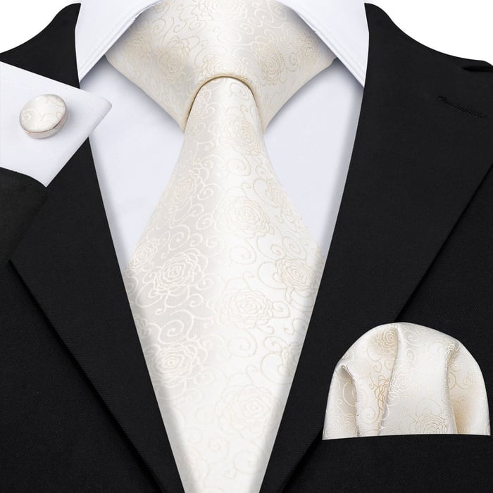 Koop Stropdas, pochette en manchetknopen set gebloemd ivoor voor slechts   bij Henk ter Horst herenmode