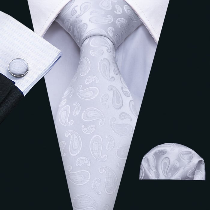 Koop Stropdas, pochet en manchetknopen set paisley gebroken wit voor slechts  € 49,95 bij Henk ter Horst herenmode