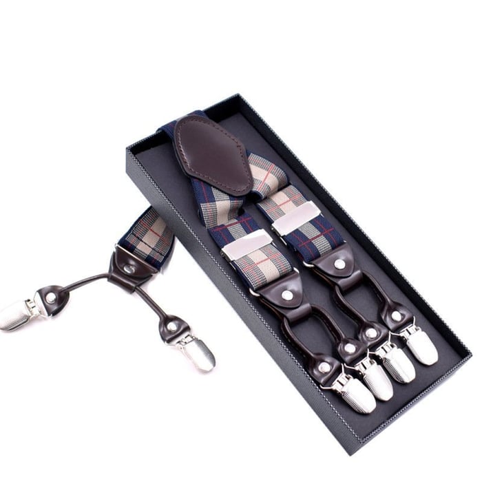 Koop Bretels blauw met beige geblokt voor slechts  € 19,95 bij Henk ter Horst herenmode