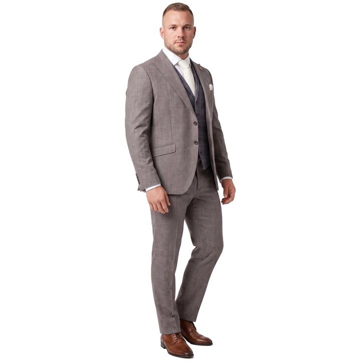 Koop Wilvorst Green Wedding trouwkostuum met geruit gilet gemêleerd Taupe voor slechts  € 849,95 bij Henk ter Horst herenmode