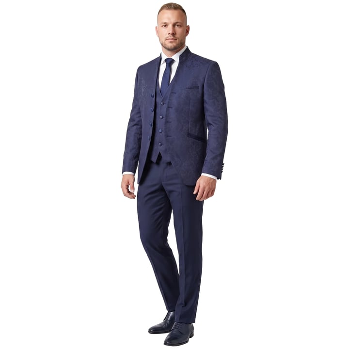 Koop Tziacco 3-delig baroque floraal jacquard geweven uniek trouwkostuum Donkerblauw voor slechts  € 899,95 bij Henk ter Horst herenmode