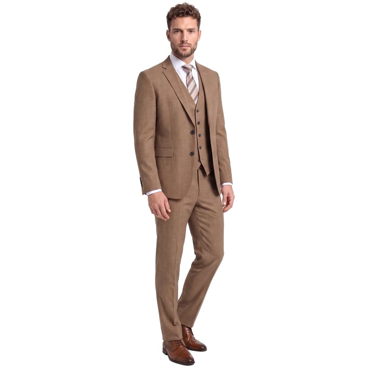 Koop Henk ter Horst 3-delig modern-fit kostuum met gilet Licht bruin voor slechts  € 349,95 bij Henk ter Horst herenmode