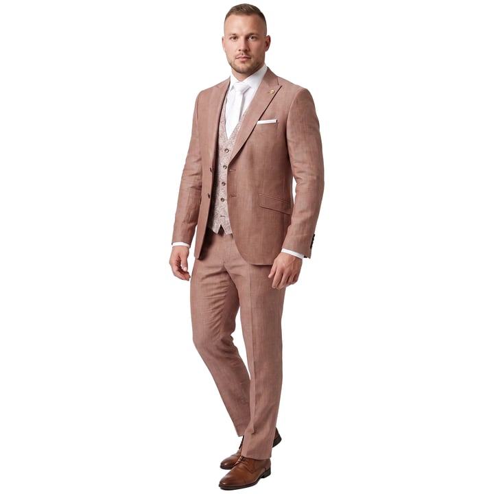 Koop Wilvorst 3-delig Green Wedding trouwkostuum gemeleerd linnen katoen Roodbruin voor slechts  € 699,95 bij Henk ter Horst herenmode