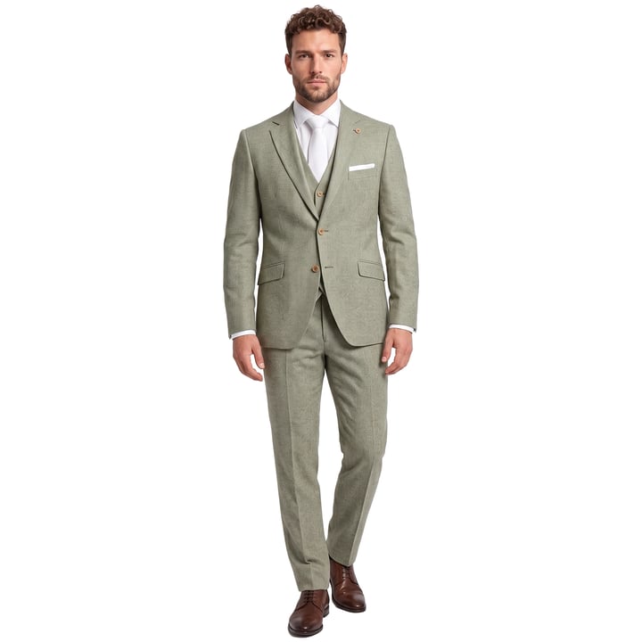 Koop Wilvorst 3-delig Green Wedding trouwkostuum gemeleerd scheerwol katoen zijdemix Groen voor slechts  € 799,95 bij Henk ter Horst herenmode