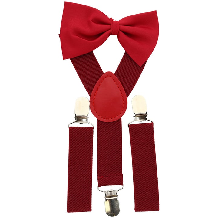 Koop Kinderbretelset met vlinderstrik uni-kleurige set bordeaux voor slechts  € 19,95 bij Henk ter Horst herenmode