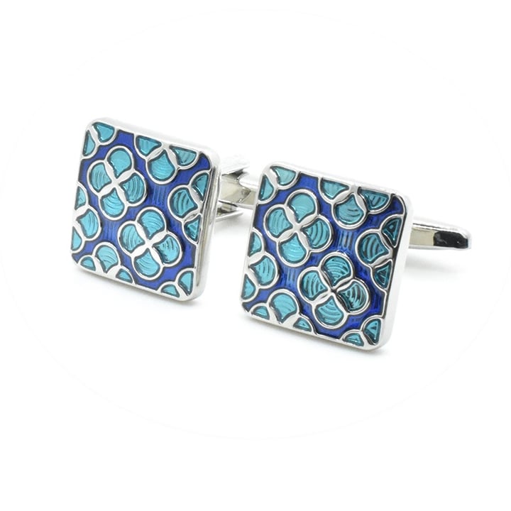 Koop Henk ter Horst  dasklem en manchetknopen met blauw emaille patroon Zilver voor slechts  € 49,95 bij Henk ter Horst herenmode
