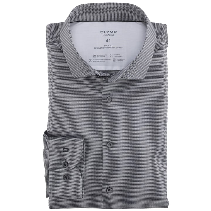 Koop Olymp Level Five body fit overhemd met een modern kent kraag  Zwart voor slechts  € 79,95 bij Henk ter Horst herenmode