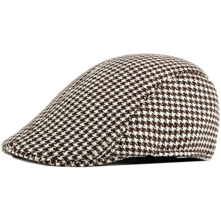 Klassieke retro Pied de poule flat cap pet gevoerd Donkerbruin