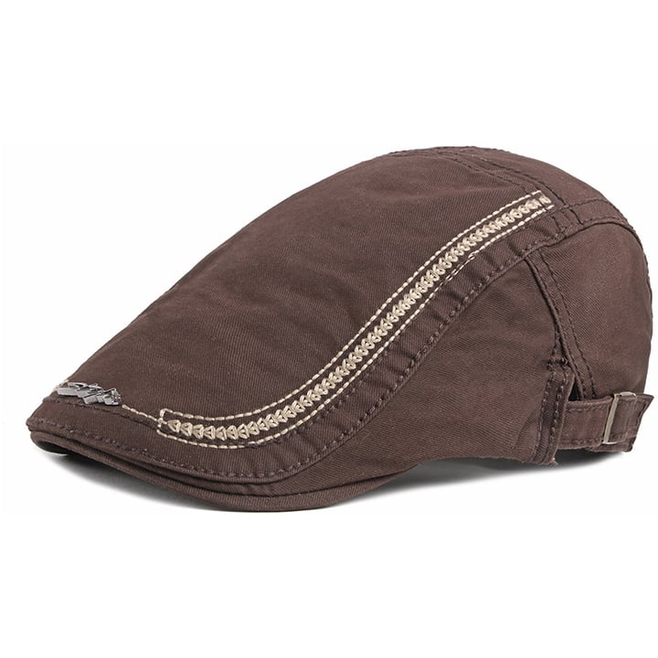 Koop Katoenen flat cap pet met contractstiksels en style logo Bruin voor slechts  € 19,95 bij Henk ter Horst herenmode