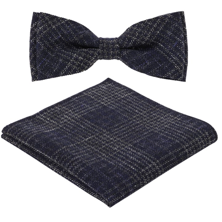 Henk ter Horst wollen ruit navy vlinderstrik met pochette Donkerblauw