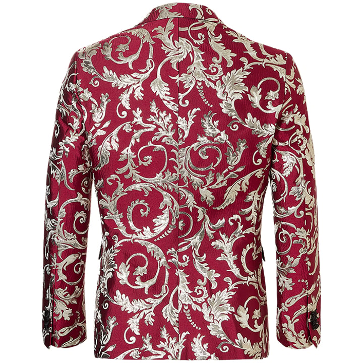 Henk ter Horst Feestcolbert floraal bladeren bloemen patroon lurex iriserend glanzend glitter tuxedo jacket smokingcolbert met opgesneden revers Rood