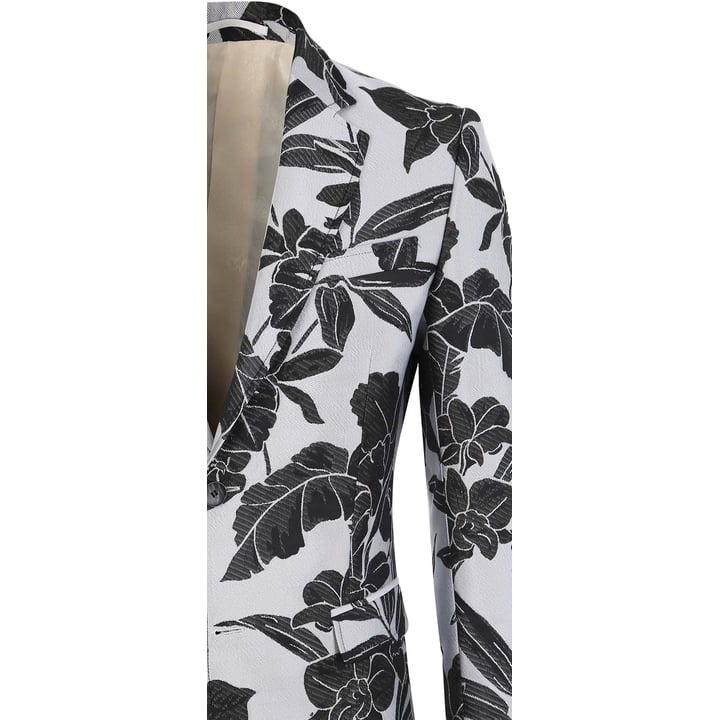 Henk ter Horst slim-fit colbert met bloemendessin Lichtgrijs