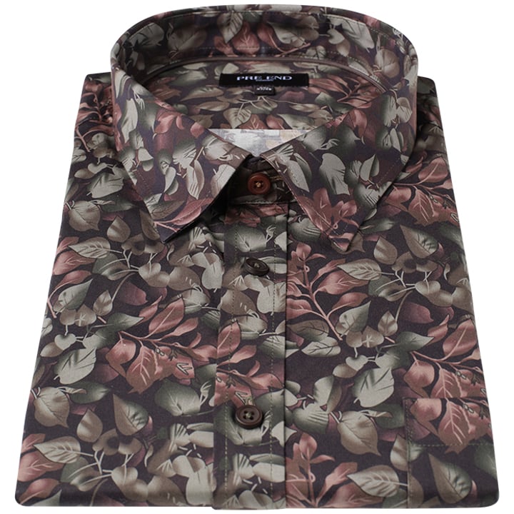 Pre End big men overhemd lange mouw bloemenprint Groen