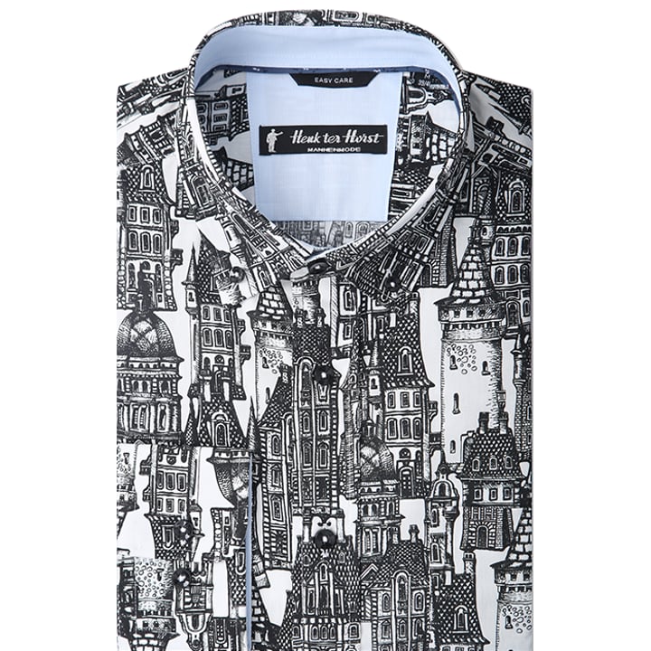 Koop Henk ter Horst 100% katoenen overhemd met lange mouw en historische huizen print Wit voor slechts  € 79,95 bij Henk ter Horst herenmode