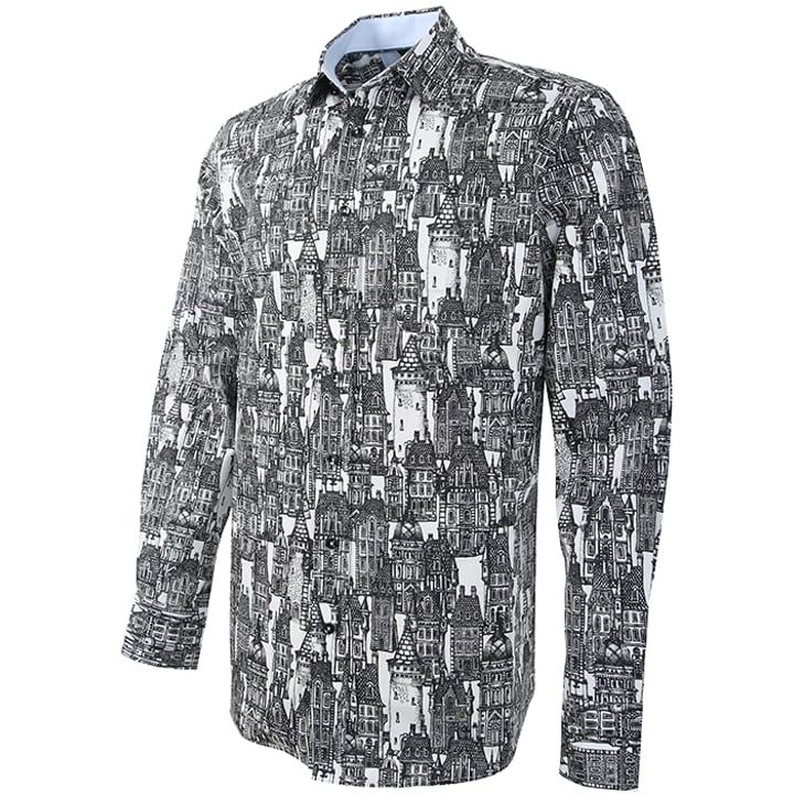 Koop Henk ter Horst 100% katoenen overhemd met lange mouw en historische huizen print Wit voor slechts  € 79,95 bij Henk ter Horst herenmode