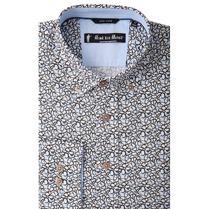 Koop Henk ter Horst 100% katoenen overhemd met lange mouw en aquarel besjes print Lila voor slechts  € 79,95 bij Henk ter Horst herenmode