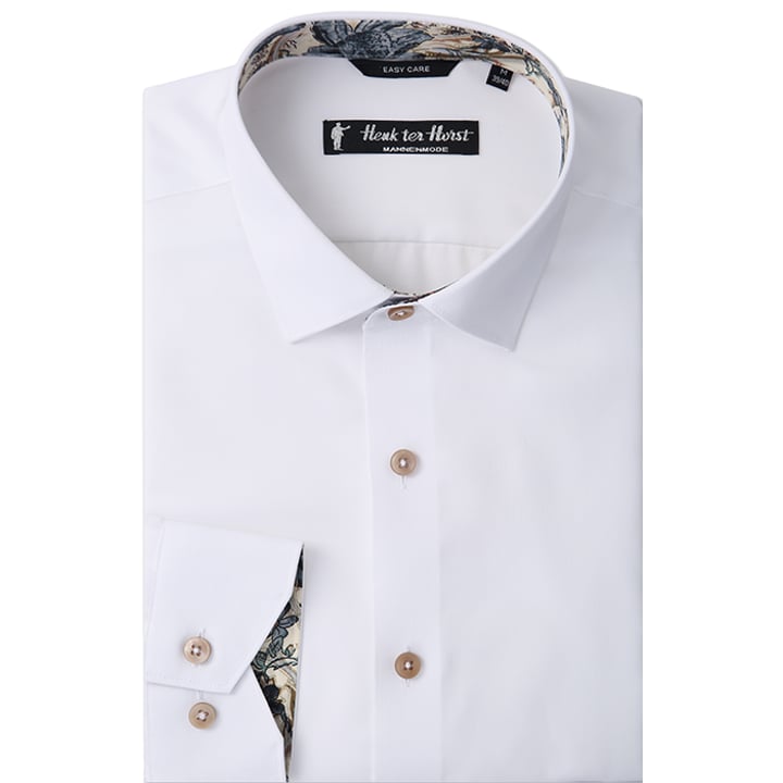 Koop Henk ter Horst 100% katoenen business overhemd met lange mouw en bloemen print in kraag Wit voor slechts  € 79,95 bij Henk ter Horst herenmode