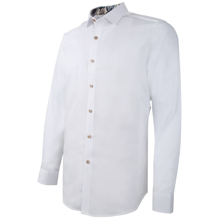Koop Henk ter Horst 100% katoenen business overhemd met lange mouw en bloemen print in kraag Wit voor slechts  € 79,95 bij Henk ter Horst herenmode