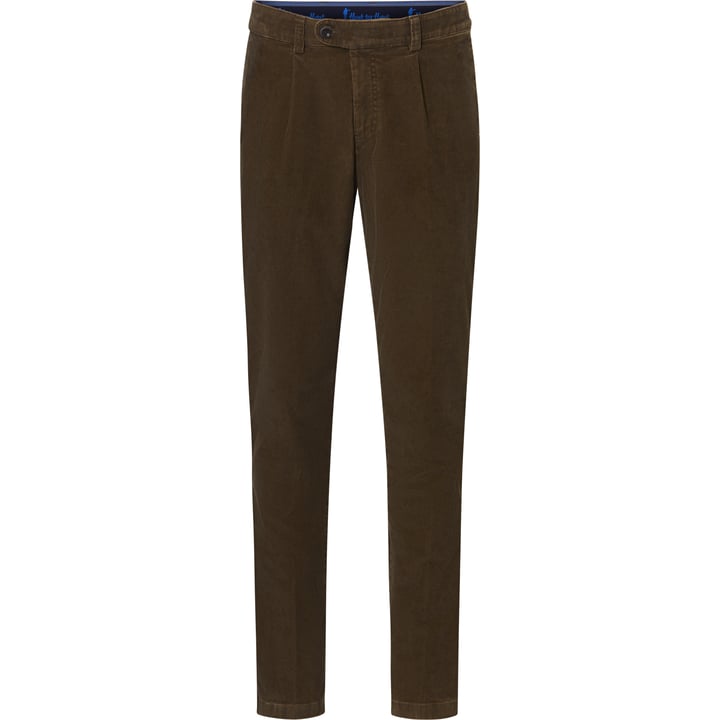 Henk ter Horst katoenen stretch chinobroek corduroy met bandplooi Bruin