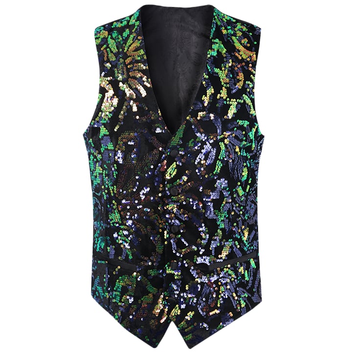 Henk ter Horst Feestgilet pailletten iriserend glanzend glitter waistcoat Blauw
