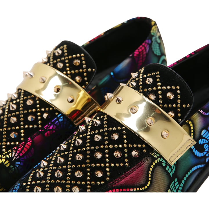 Henk ter Horst Luxe schoenen loafer met strass, goud em multicollorprint Multi