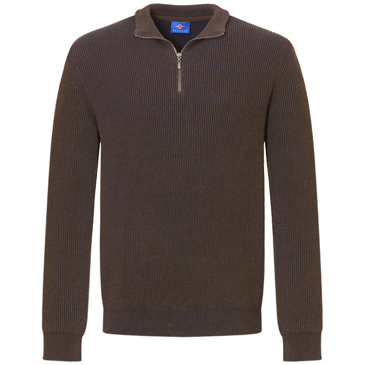 Baileys 100% katoen rib patroon tweekleurig gebreide herentrui met rits Donkerbruin
