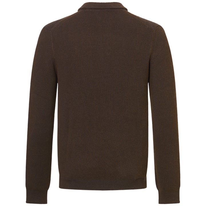 Baileys 100% katoen rib patroon tweekleurig gebreide herentrui met rits Donkerbruin