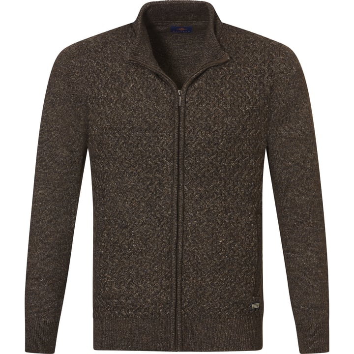 Vest grof gebreid kabel gemeleerd met rits Baileys Donkerbruin