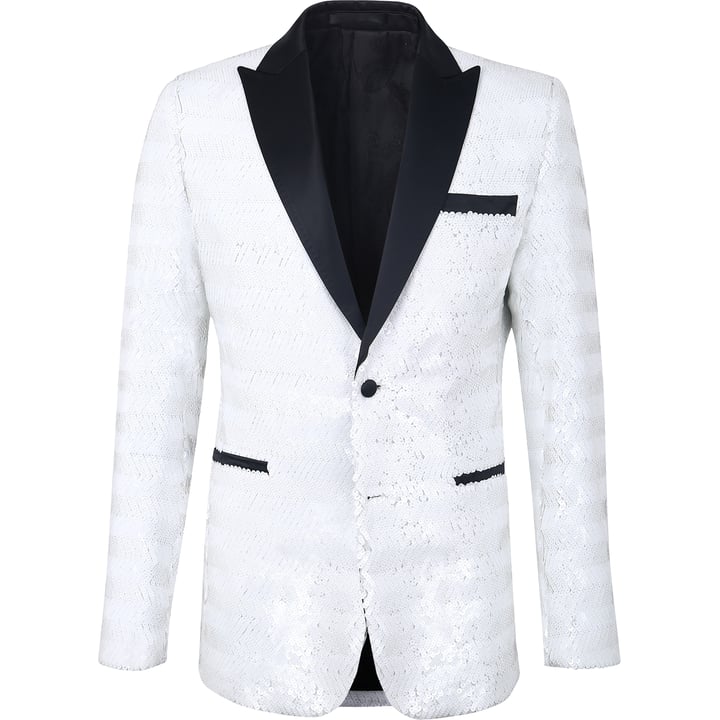 Henk ter Horst Feestcolbert visgraat pailletten glanzend glitter tuxedo jacket smokingcolbert met opgesneden revers Wit