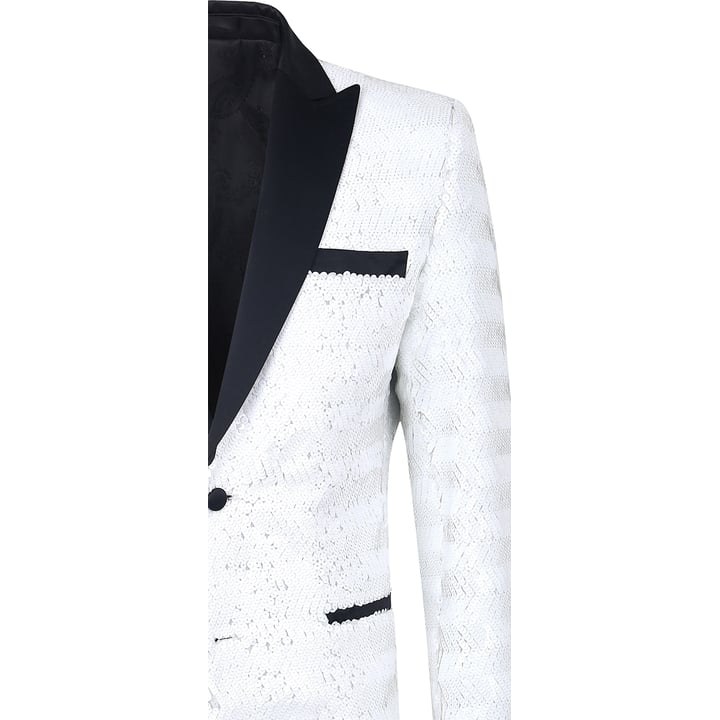 Henk ter Horst Feestcolbert visgraat pailletten glanzend glitter tuxedo jacket smokingcolbert met opgesneden revers Wit