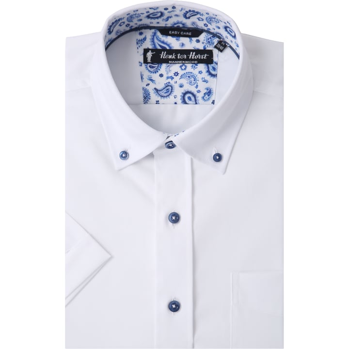 Koop Henk ter Horst 100% katoenen business overhemd met korte mouw en contrastbeleg in de kraag Wit voor slechts  € 69,95 bij Henk ter Horst herenmode