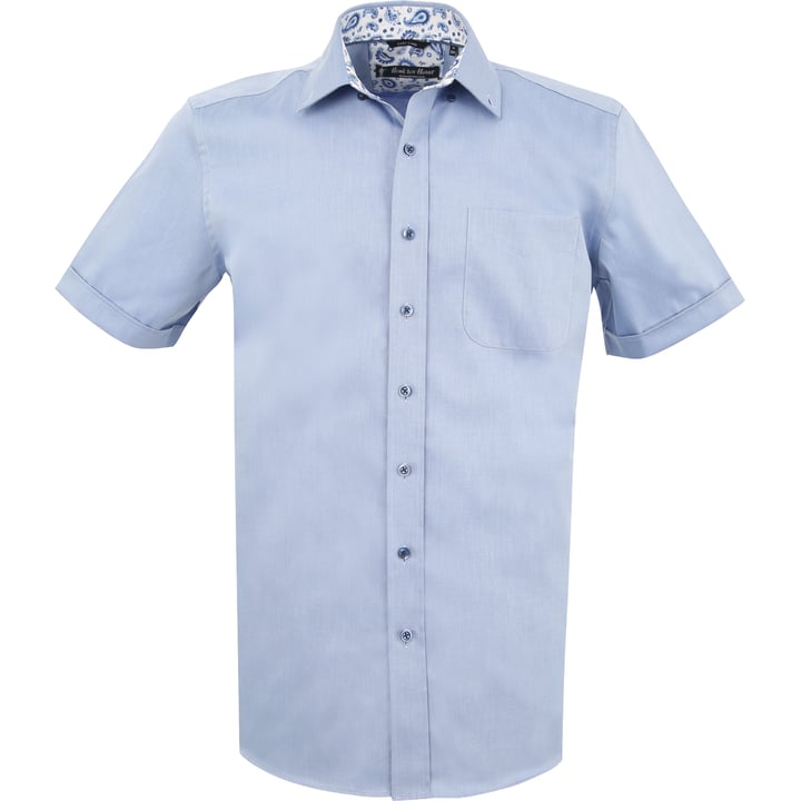 Henk ter Horst 100% katoenen business overhemd met korte mouw en contrastbeleg in de kraag Blauw