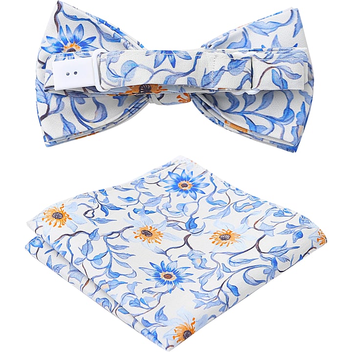 Henk ter Horst 100% katoenen vlinderstrik met takken bladeren bloemen print Blauw