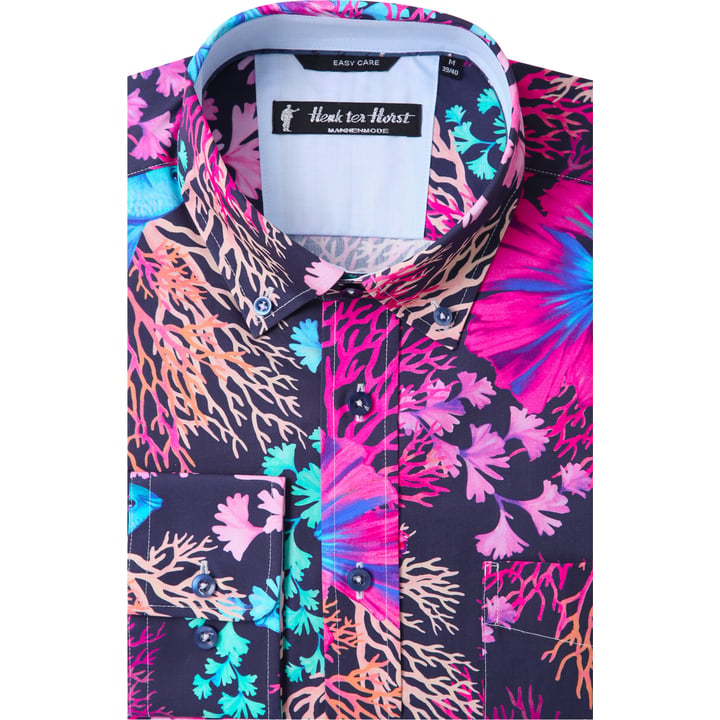 Koop Henk ter Horst 100% katoenen overhemd met lange mouw en betta vis koraal Fuchsia voor slechts  € 79,95 bij Henk ter Horst herenmode