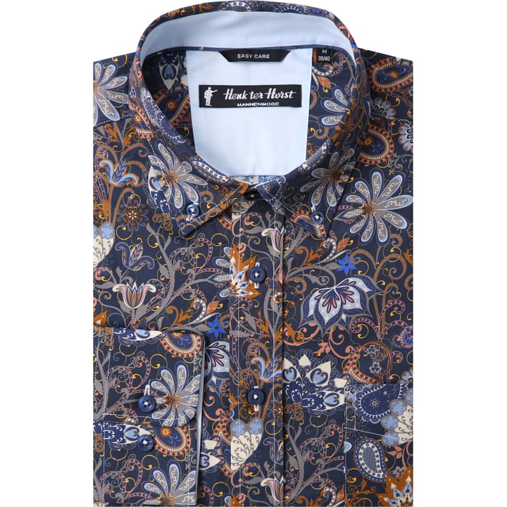 Koop Henk ter Horst 100% katoenen overhemd met lange mouw en paisley bloemen Bruin voor slechts  € 79,95 bij Henk ter Horst herenmode