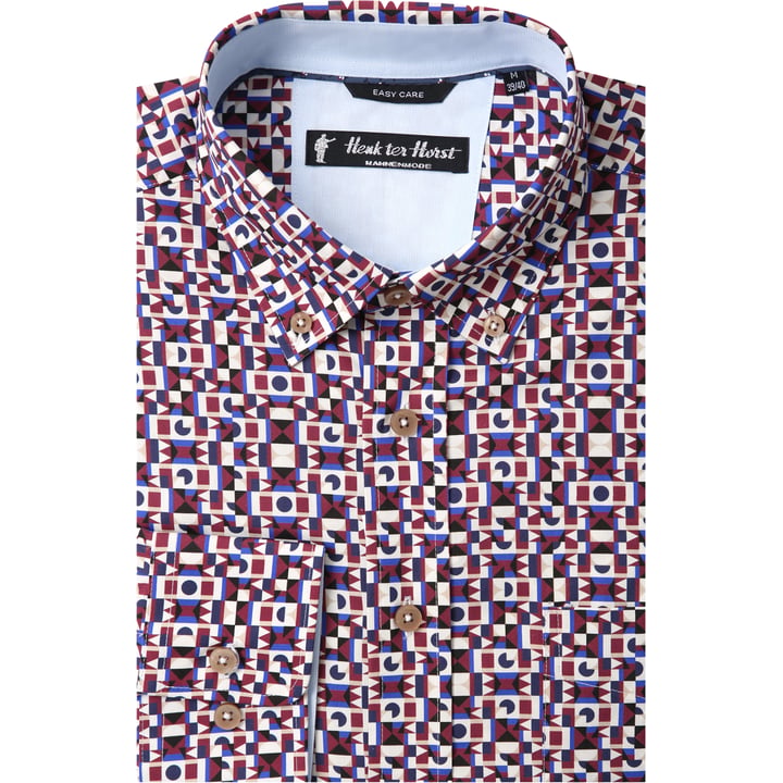 Koop Henk ter Horst 100% katoenen overhemd met lange mouw en diverse grafische vormen Paars voor slechts  € 79,95 bij Henk ter Horst herenmode