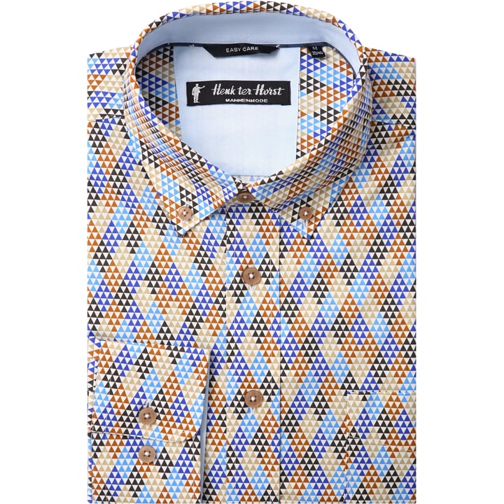 Koop Henk ter Horst 100% katoenen overhemd met lange mouw en ruiten van kleine driehoekjes Cognac voor slechts  € 79,95 bij Henk ter Horst herenmode