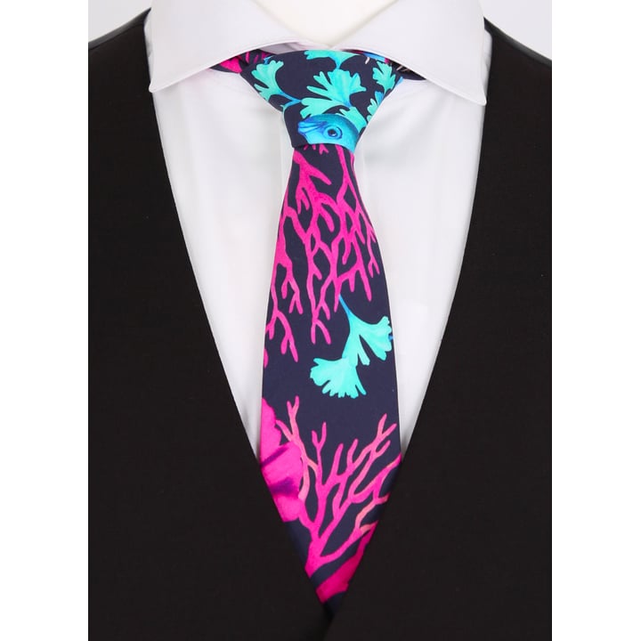 Henk ter Horst 100% katoenen stropdas met betta vis koraal print Fuchsia