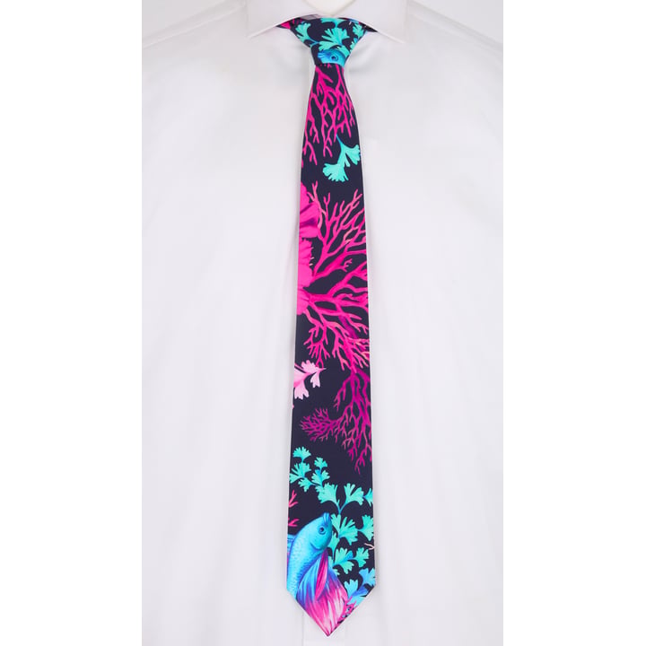 Henk ter Horst 100% katoenen stropdas met betta vis koraal print Fuchsia