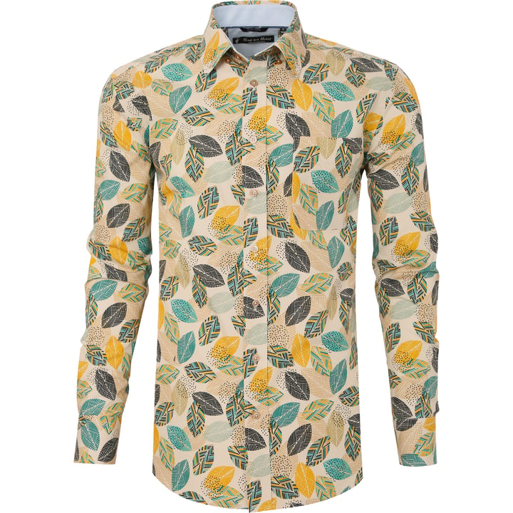 Henk ter Horst 100% katoenen overhemd met lange mouw en grafische bladeren Beige