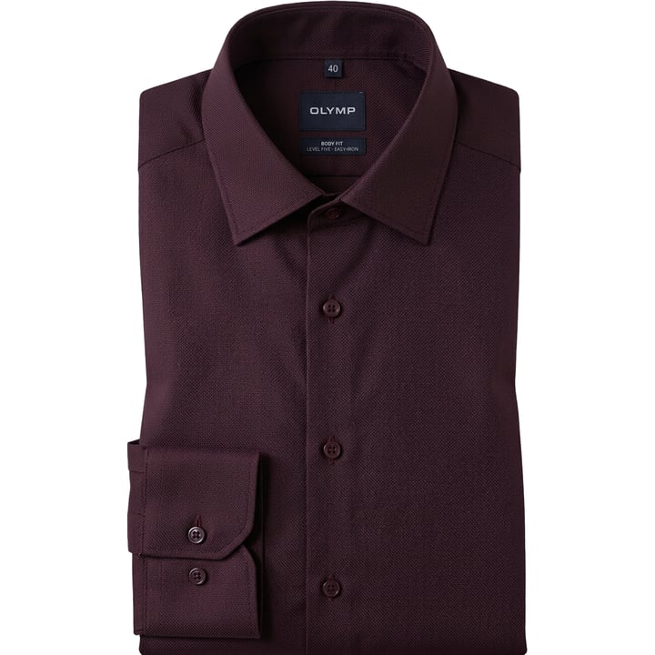 Koop OLYMP Luxor modern fit overhemd kent boord uni bordeaux voor slechts  € 79,95 bij Henk ter Horst herenmode