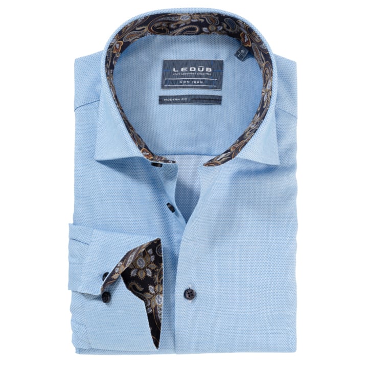 Koop Ledûb overhemd met lange mouw modern fit speciale uitvoering Middenblauw  Donkerblauw voor slechts  € 89,95 bij Henk ter Horst herenmode