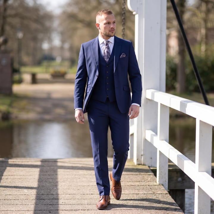 Koop Gestipt donkerblauw trouwkostuum Wilvorst voor slechts  € 899,95 bij Henk ter Horst herenmode