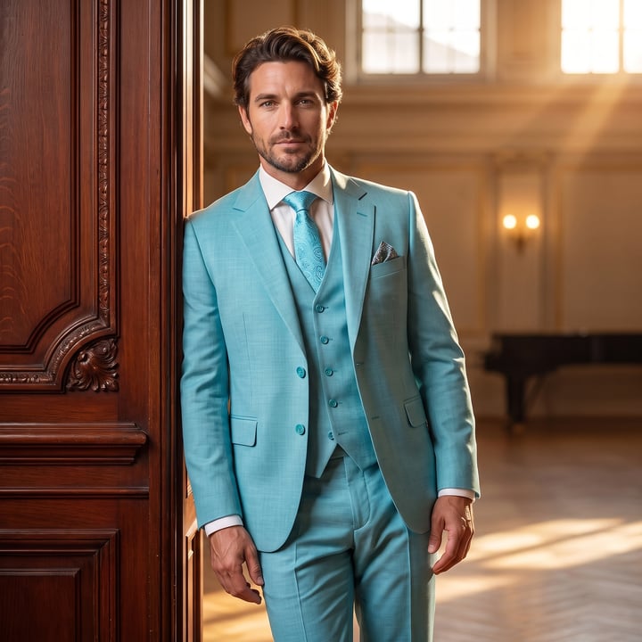 Koop Henk ter Horst 3-delig herenkostuum tropical gemêleerd Turquoise voor slechts  € 299,95 bij Henk ter Horst herenmode