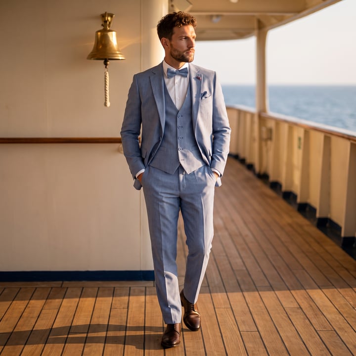 Koop Atelier Torino 3-delig trouwkostuum scheerwol linnen Lichtblauw voor slechts  € 799,95 bij Henk ter Horst herenmode