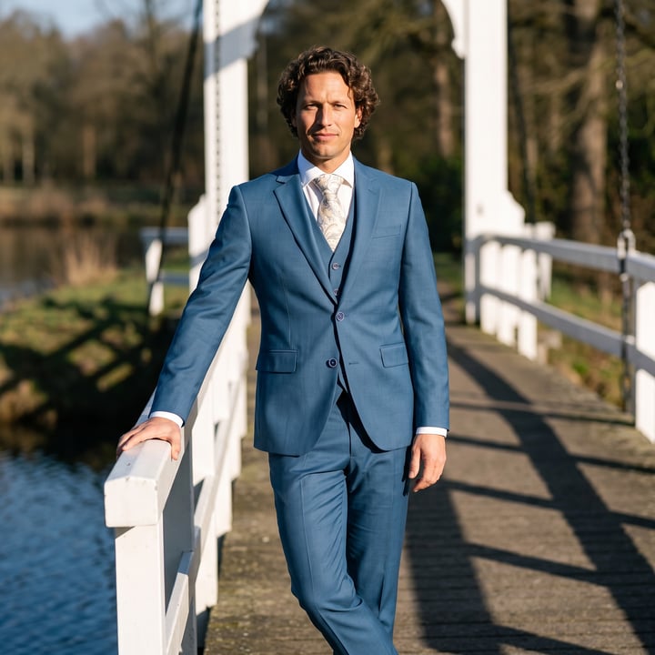 Koop Henk ter Horst 3-delig herenkostuum gemêleerd Petrol voor slechts  € 369,95 bij Henk ter Horst herenmode