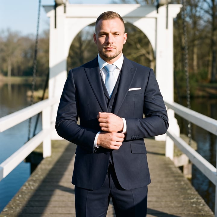 Koop Henk ter Horst 3-delig trouwkostuum ingeweven dobby dessin Donkerblauw voor slechts  € 899,95 bij Henk ter Horst herenmode
