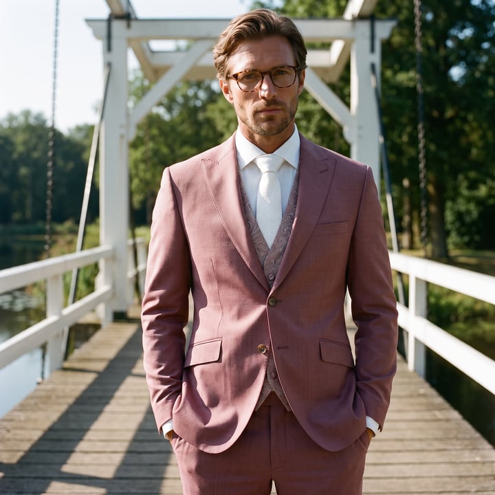 Koop Wilvorst 3-delig trouwkostuum wol met jacquard gilet Bordeaux voor slechts  € 799,95 bij Henk ter Horst herenmode