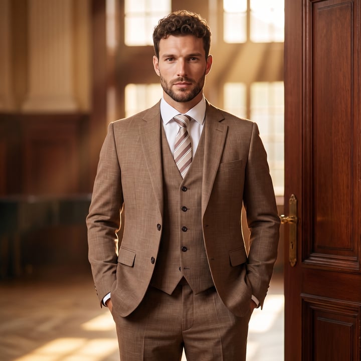 Koop Henk ter Horst 3-delig modern-fit kostuum met gilet Licht bruin voor slechts  € 349,95 bij Henk ter Horst herenmode