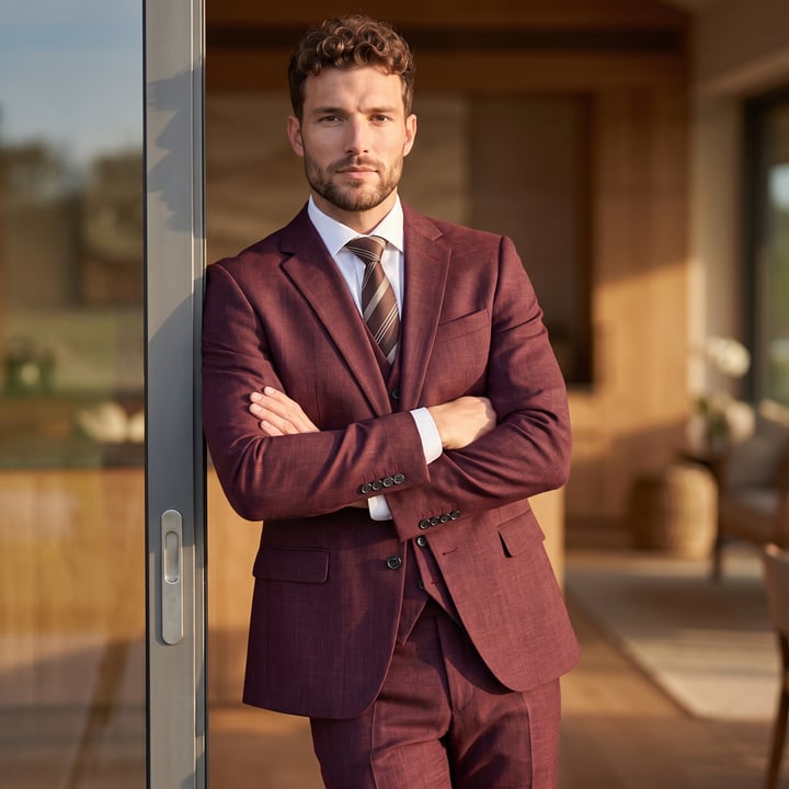 Koop Henk ter Horst 3 delig kostuum met gilet Donkerrood voor slechts  € 349,95 bij Henk ter Horst herenmode